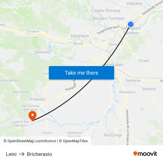 Leini to Bricherasio map