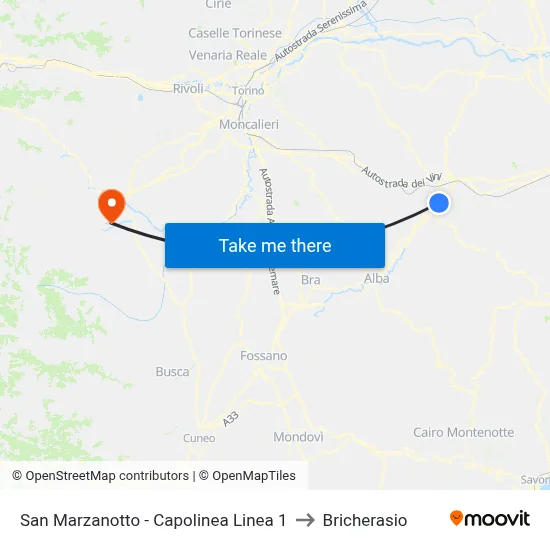 San Marzanotto - Line 1 Terminal to Bricherasio map
