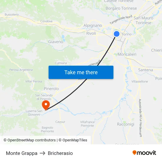 Mount Grappa to Bricherasio map