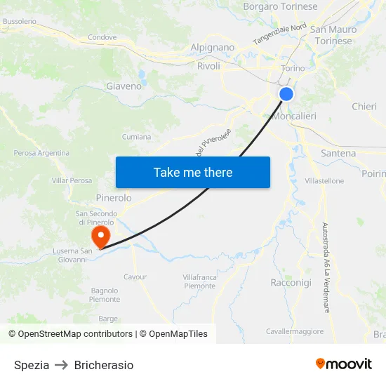 Spezia to Bricherasio map