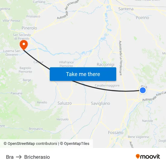 Bra to Bricherasio map