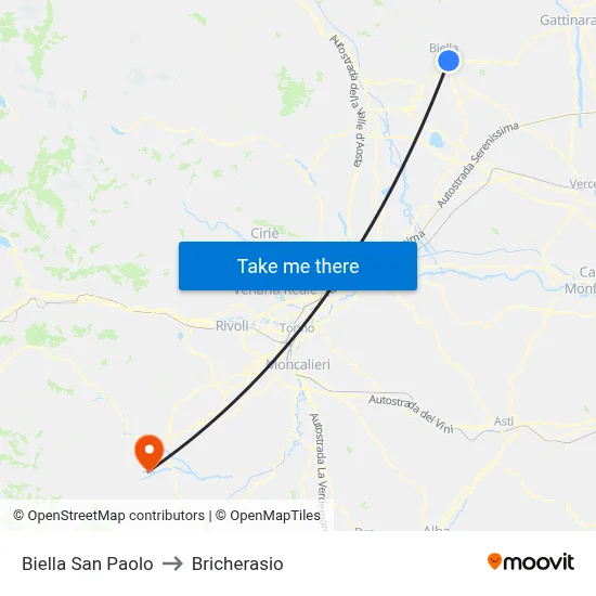 Biella San Paolo to Bricherasio map