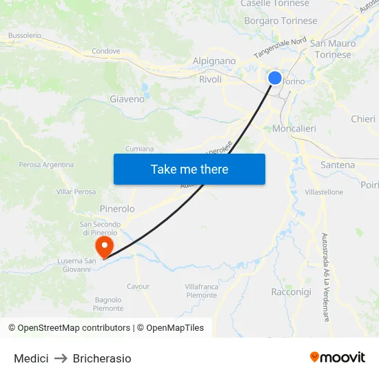 Medici to Bricherasio map