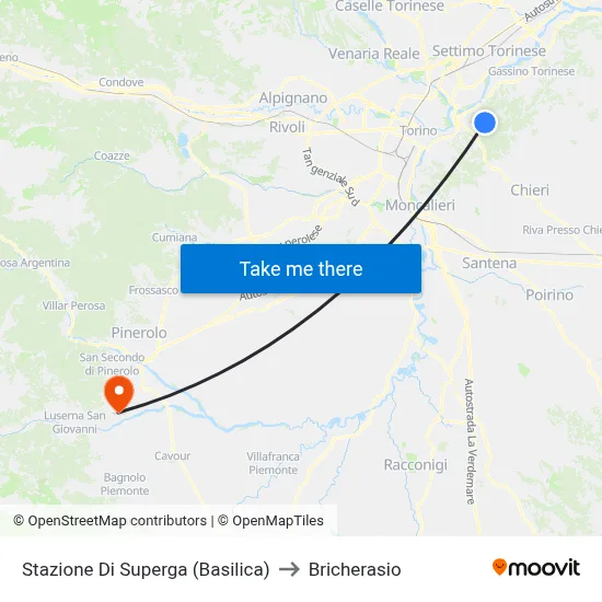 Superga Station (Basilica) to Bricherasio map