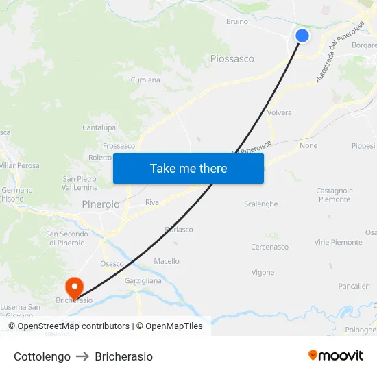 Cottolengo to Bricherasio map