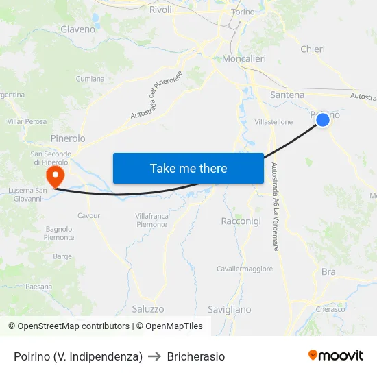 Poirino (Independence Street) to Bricherasio map