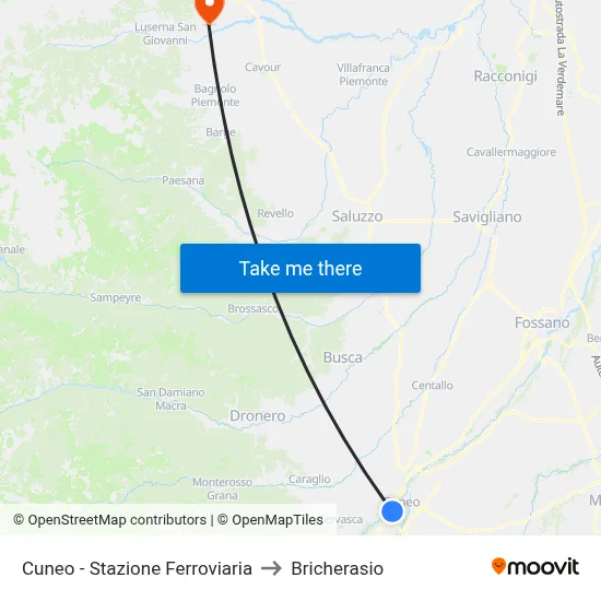 Cuneo - Railway Station to Bricherasio map