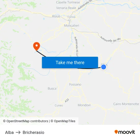Alba to Bricherasio map