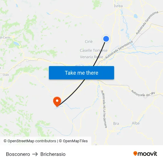 Bosconero to Bricherasio map