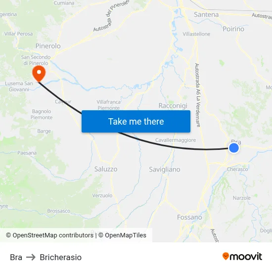 Bra to Bricherasio map