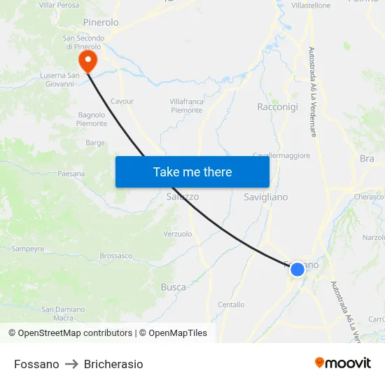 Fossano to Bricherasio map