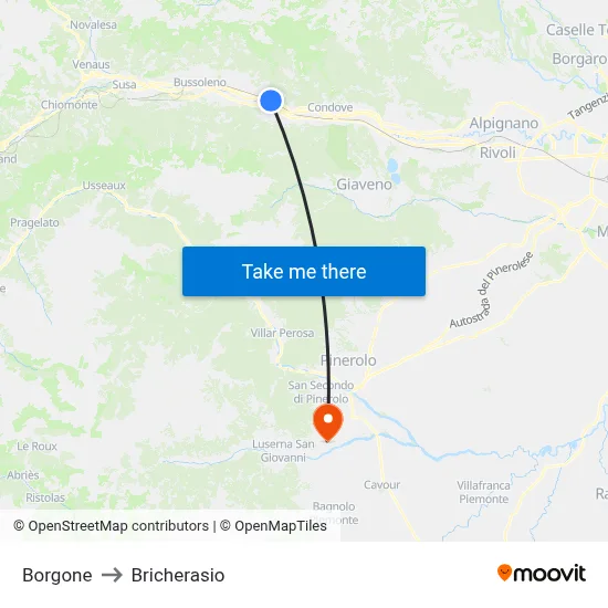 Borgone to Bricherasio map