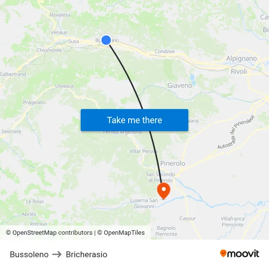 Bussoleno to Bricherasio map