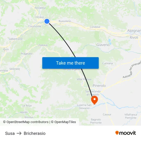 Susa to Bricherasio map