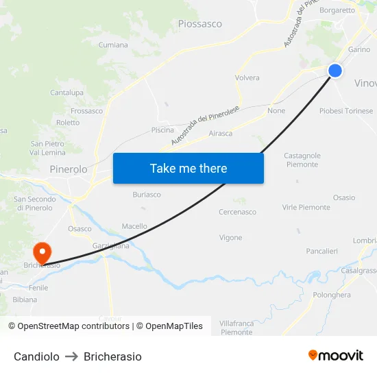 Candiolo to Bricherasio map