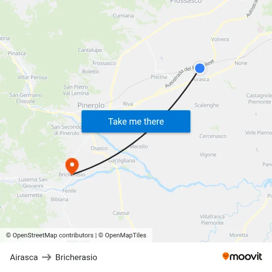 Airasca to Bricherasio map