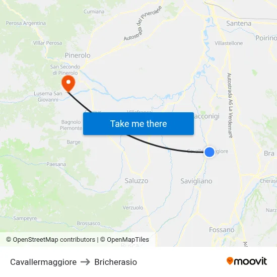 Cavallermaggiore to Bricherasio map