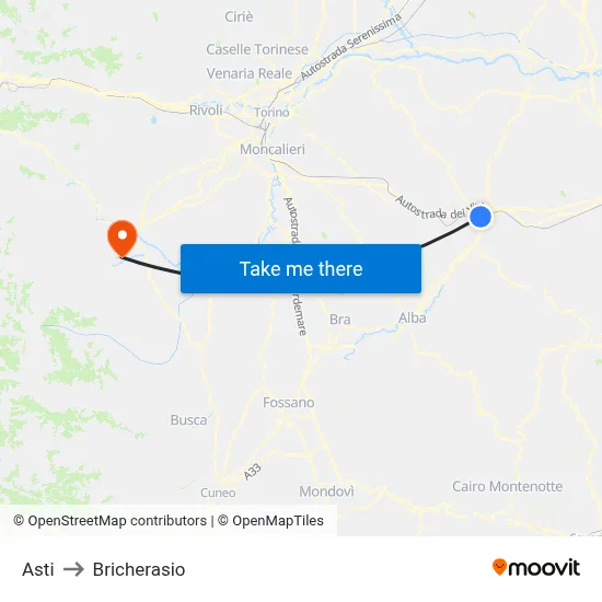Asti to Bricherasio map