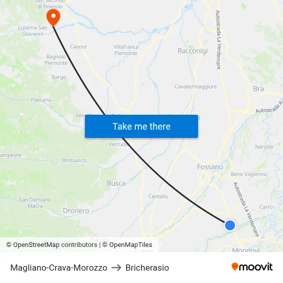 Magliano-Crava-Morozzo to Bricherasio map
