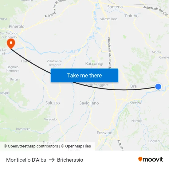 Monticello D'Alba to Bricherasio map