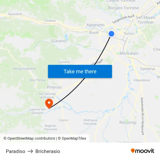 Paradiso to Bricherasio map