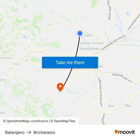 Balangero to Bricherasio map
