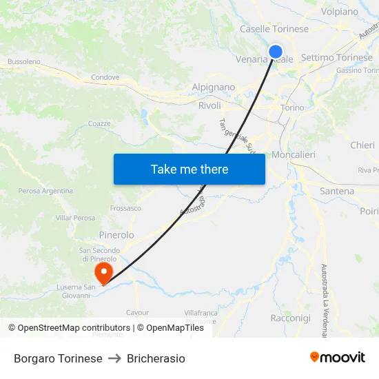 Borgaro Torinese to Bricherasio map