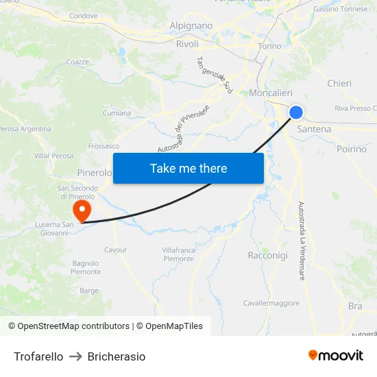Trofarello to Bricherasio map