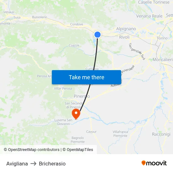 Avigliana to Bricherasio map
