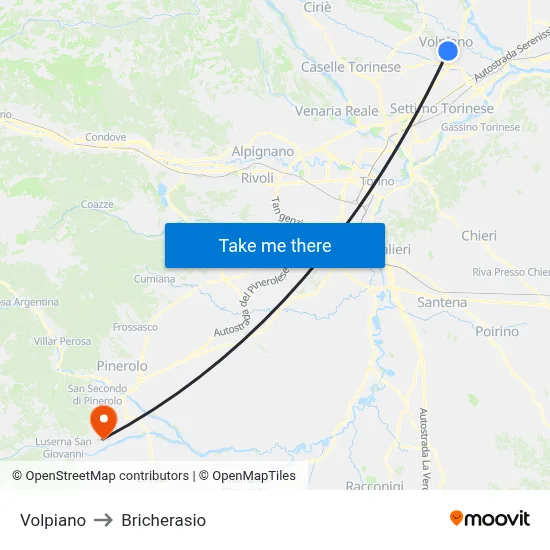 Volpiano to Bricherasio map