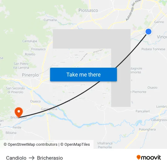 Candiolo to Bricherasio map