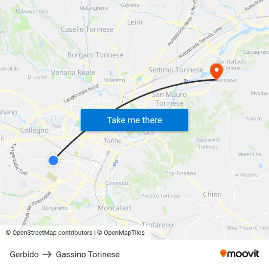 Gerbido to Gassino Torinese map