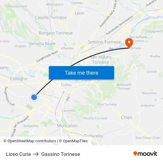 Liceo Curie to Gassino Torinese map