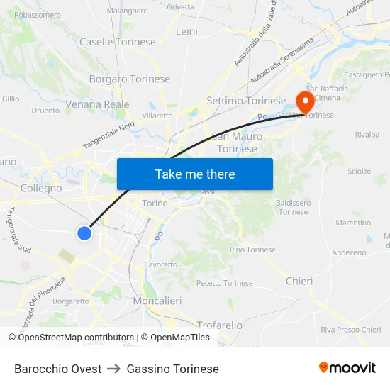 Barocchio West to Gassino Torinese map