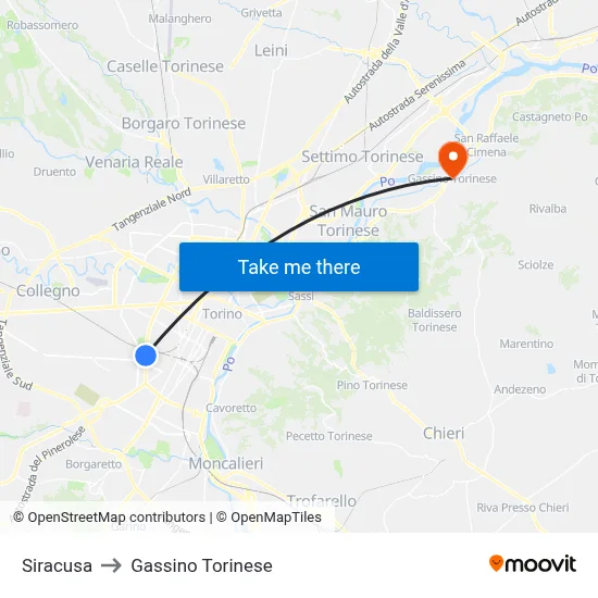Siracusa to Gassino Torinese map