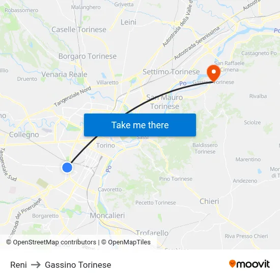 Reni to Gassino Torinese map