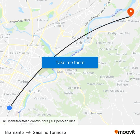Bramante to Gassino Torinese map
