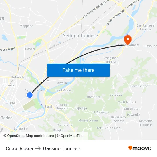 Croce Rossa to Gassino Torinese map