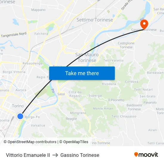 Vittorio Emanuele II to Gassino Torinese map