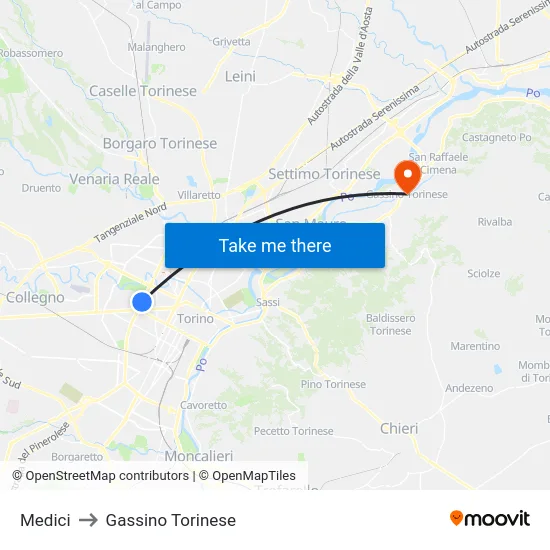 Medici to Gassino Torinese map