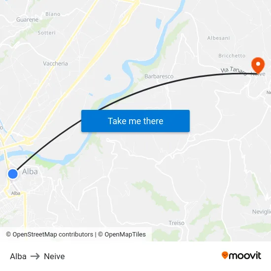 Alba to Neive map