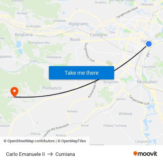 Carlo Emanuele II to Cumiana map