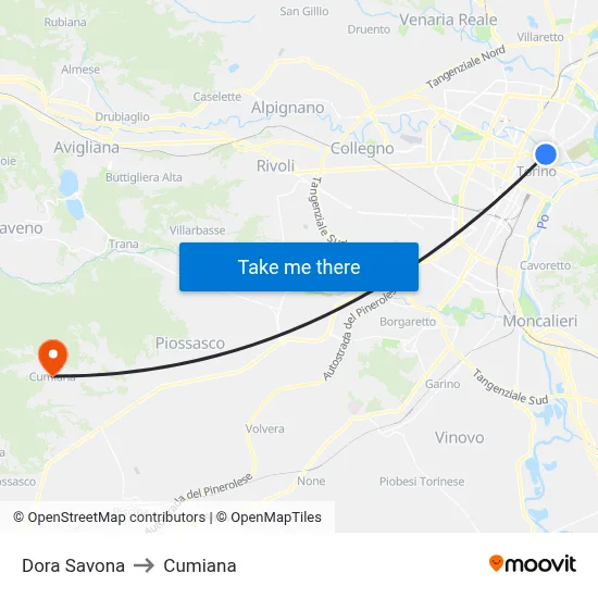 Dora Savona to Cumiana map