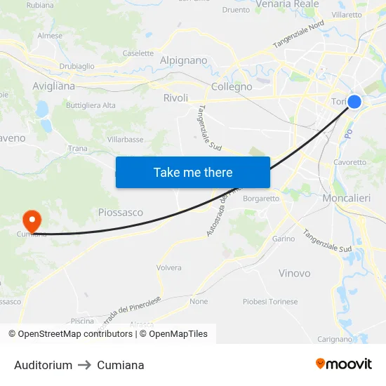 Auditorium to Cumiana map