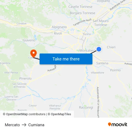 Mercato to Cumiana map