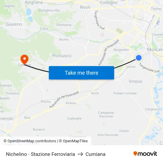 Nichelino - Railway Station to Cumiana map