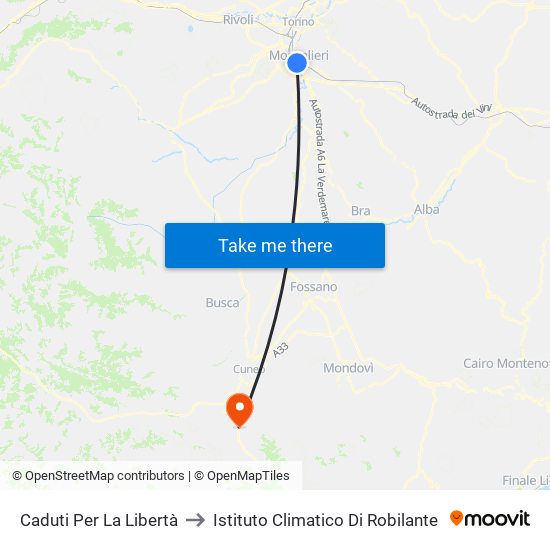 Caduti Per La Libertà to Istituto Climatico Di Robilante map