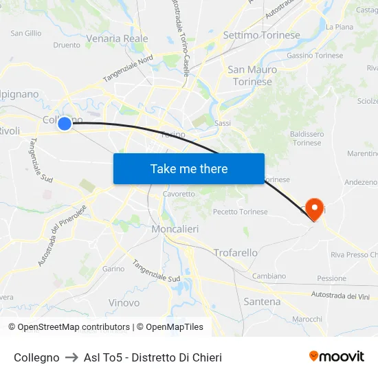 Collegno to ASL TO5 - Chieri District map
