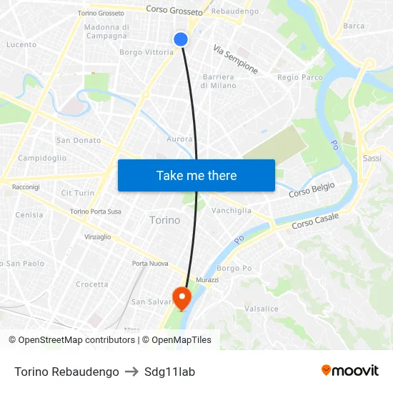 Turin Rebaudengo to Sdg11lab map