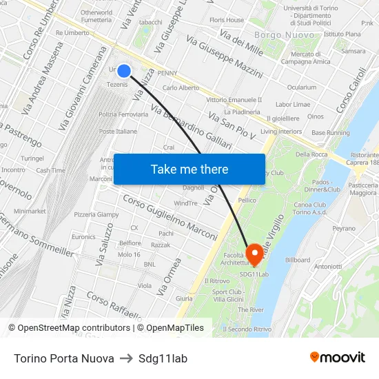 Turin Porta Nuova to Sdg11lab map